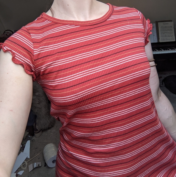 Red Striped Lettuce Short Sleeve Tee Dress - Picture 7 of 12